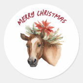 Waterverf Kersthuis Ronde Sticker (Voorkant)