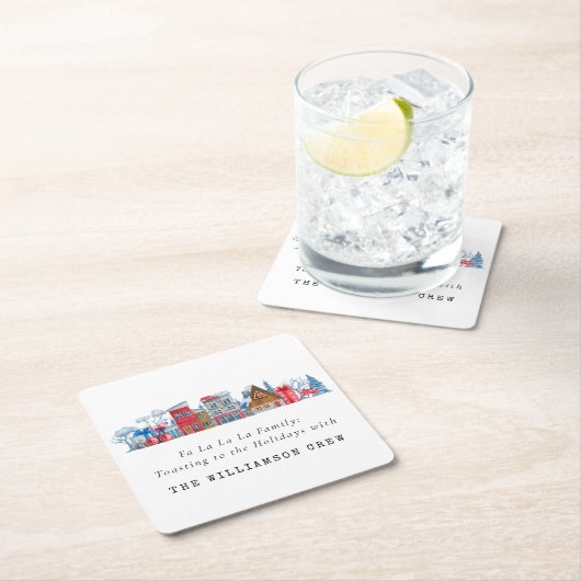  WATERVERF KERSTHUIZEN GEPERSONALISEERD KARTONNEN ONDERZETTERS (Insitu)