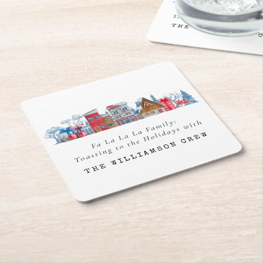  WATERVERF KERSTHUIZEN GEPERSONALISEERD KARTONNEN ONDERZETTERS (Schuin)