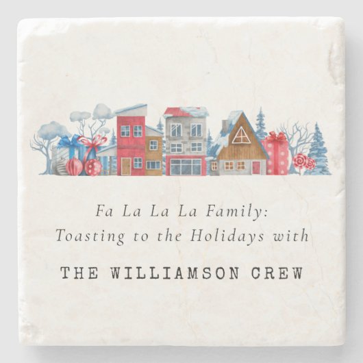  WATERVERF KERSTHUIZEN GEPERSONALISEERD STENEN ONDERZETTER (Voorkant)