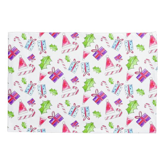 Waterverf kerstillustratie Cadeaudoos Holly Kussensloop (Achterkant)