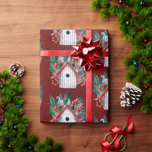 Waterverf kerstjaarhuis cadeaupapier (Feestdagen Geschenken)