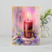 Waterverf kerstkaars bordeaux wijnmaroon folie feestdagenkaart (Staand Voorkant)