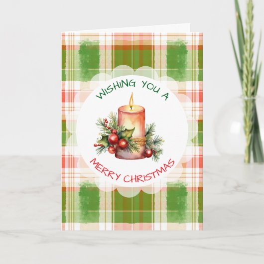 Waterverf kerstkaars en vakantie groet kaart (Voorkant)