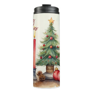 Waterverf Kerstkaars Feestelijk schilderen Thermosbeker