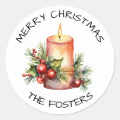 Waterverf kerstkaars gepersonaliseerd ronde sticker (Voorkant)