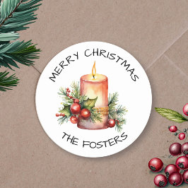 Waterverf kerstkaars gepersonaliseerd ronde sticker