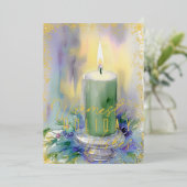 Waterverf Kerstkaars Mint Groen Folie Feestdagenkaart (Staand Voorkant)