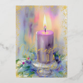 Waterverf kerstkaars Paarse Folie Feestdagenkaart (Voorkant)