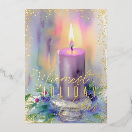 Waterverf kerstkaars Paarse Folie Feestdagenkaart (Voorkant)