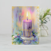 Waterverf kerstkaars Paarse Folie Feestdagenkaart (Staand Voorkant)