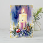 Waterverf kerstkaars Paarse Folie Feestdagenkaart (Staand Voorkant)
