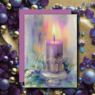 Waterverf kerstkaars Paarse Folie Feestdagenkaart