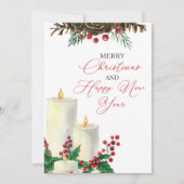 Waterverf kerstkaarsen Berries Pine Cones Feestdagenkaart (Voorkant)
