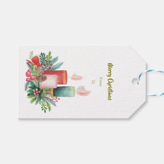 Waterverf Kerstkaarsen Cadeaubijsluiter Cadeaulabel (Voorkant (Horizontaal))