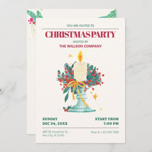 Waterverf kerstkaarsen kaart (Voorkant / Achterkant)