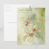 Waterverf kerstkaart met holly branch briefkaart (Voorkant / Achterkant)