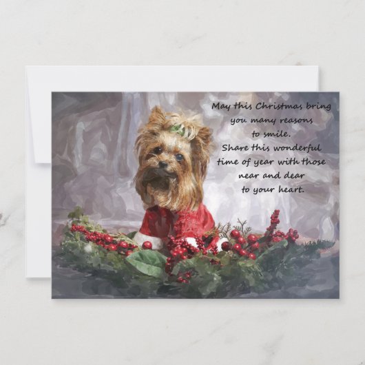 Waterverf kerstkaart met Yorkshire Terrier (Voorkant)