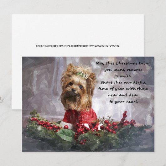 Waterverf kerstkaart met Yorkshire Terrier (Voorkant / Achterkant)