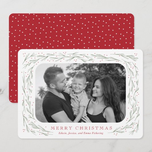 Waterverf kerstkaart pine border (Voorkant / Achterkant)