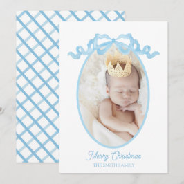Waterverf kerstkaart voor baby jongen met blauwe l