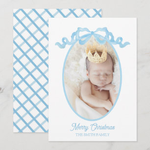 Waterverf kerstkaart voor baby jongen met blauwe l