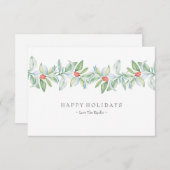 Waterverf kerstkaart voor feestdag Greenery Berrie (Voorkant / Achterkant)