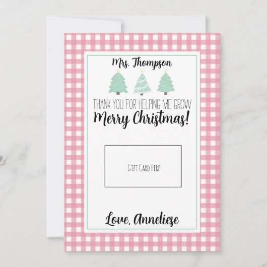 Waterverf kerstkaartje voor leraar kerstcadeau bedankkaart (Voorkant)