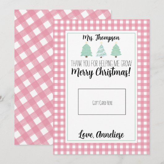 Waterverf kerstkaartje voor leraar kerstcadeau bedankkaart (Voorkant / Achterkant)