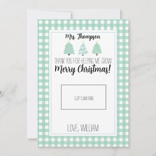 Waterverf kerstkaartje voor leraar kerstcadeau bedankkaart (Voorkant)