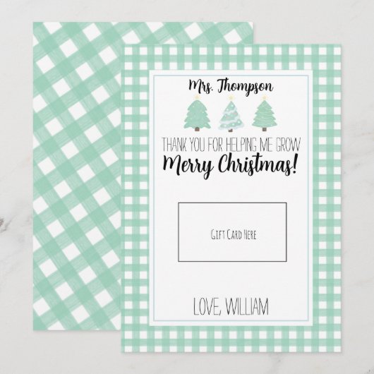 Waterverf kerstkaartje voor leraar kerstcadeau bedankkaart (Voorkant / Achterkant)
