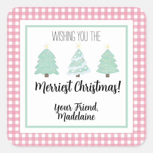 Waterverf kerstkaartje voor leraar kerstcadeau vierkante sticker (Voorkant)