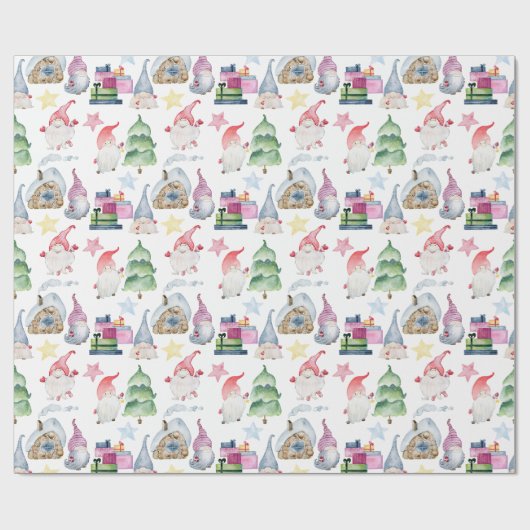 Waterverf kerstkabouters cadeaupapier (Vlak)