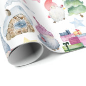 Waterverf kerstkabouters cadeaupapier (Rol Hoek)