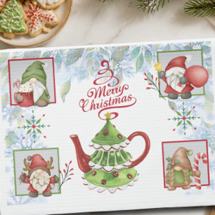 Waterverf Kerstkabouters en Theepot Vakantie Theedoek