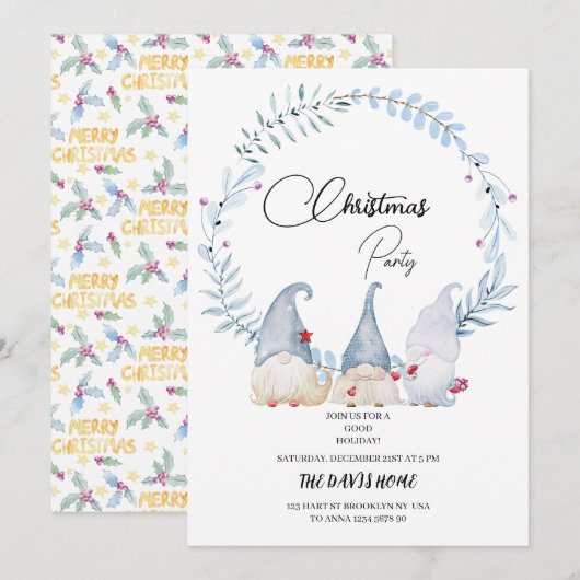 Waterverf kerstkabouters kaart (Voorkant / Achterkant)