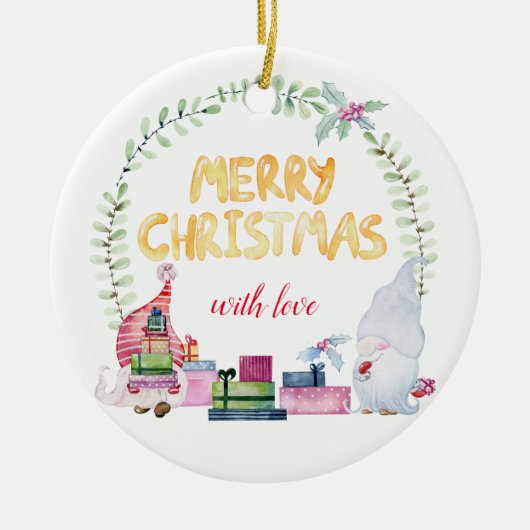 Waterverf kerstkabouters keramisch ornament (Voorkant)