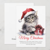 Waterverf Kerstkat - Niet Foto Vakantie Kaart (Voorkant / Achterkant)