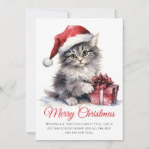 Waterverf Kerstkat - Niet Foto Vakantie Kaart