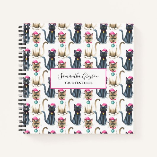 Waterverf kerstkatten gepersonaliseerd Notitieboek (Voorkant)