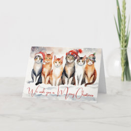 Waterverf kerstkatten in sneeuwvlokken feestdagen kaart