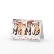 Waterverf kerstkatten in sneeuwvlokken