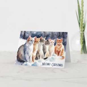 Waterverf kerstkatten in sneeuwvlokken feestdagen kaart