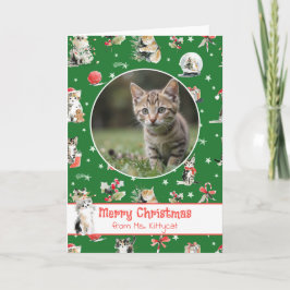 Waterverf Kerstkatten Persoonlijke Foto Feestdagen Kaart