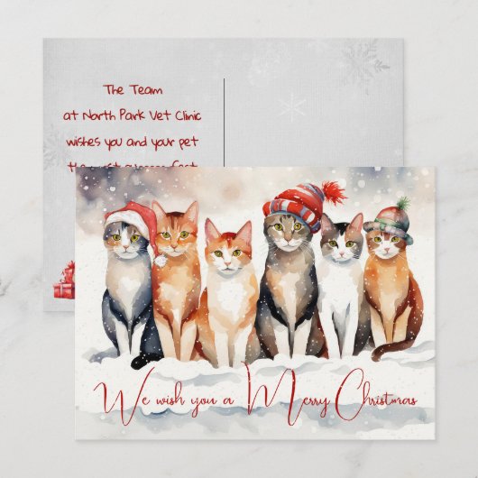 Waterverf Kerstkatten van Dierenkliniek Feestdagenkaart (Voorkant / Achterkant)
