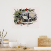 Waterverf kerstkerkscène poster (Keuken)