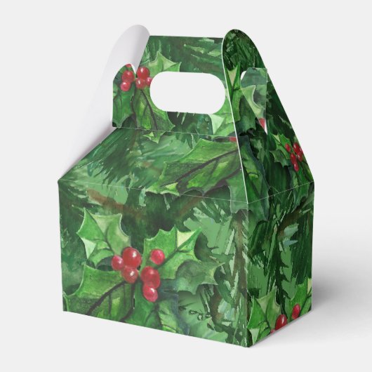 Waterverf Kerstkerst Holly Berries Bedankdoosjes (Voorkant Zijde)