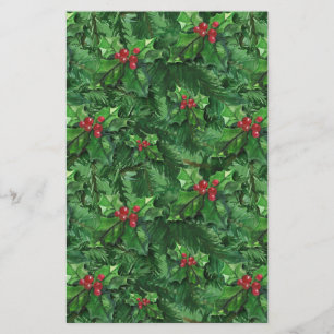 Waterverf Kerstkerst Holly Berries Briefpapier