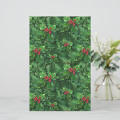 Waterverf Kerstkerst Holly Berries Briefpapier (Staand voorkant)