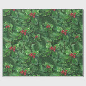 Waterverf Kerstkerst Holly Berries Cadeaupapier (Vlak)